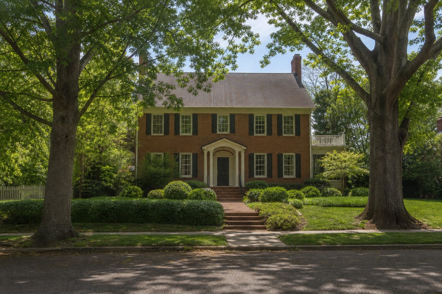 AI-generated concept image of a brick colonial home in Chapel Hill, North Carolina