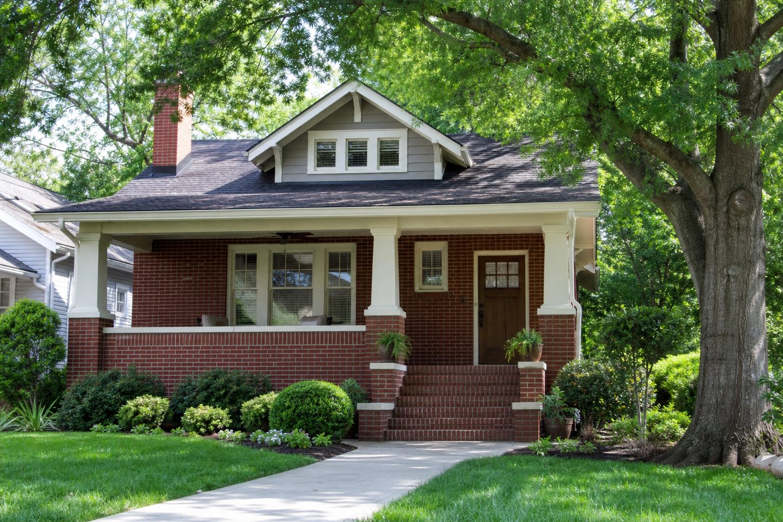 AI-generated concept image of a brick bungalow home in Durham, North Carolina
