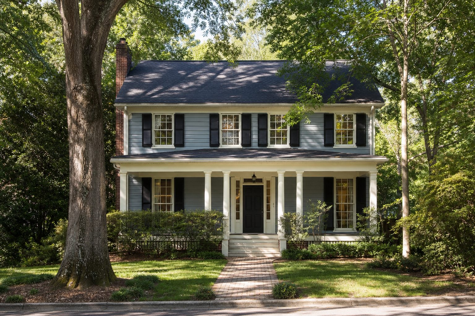 AI-generated concept image of a tree-lined neighborhood street in the Raleigh, North Carolina area